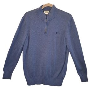 Timberland Quarter Zip Pullover Sweater Blue Organic Cotton Size Medium